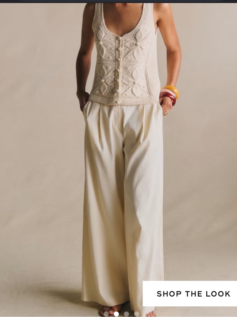 EUC SEZANE SZ S JOAS Cream Crochet Knit Button-Front Tank / Vest  🇫🇷!